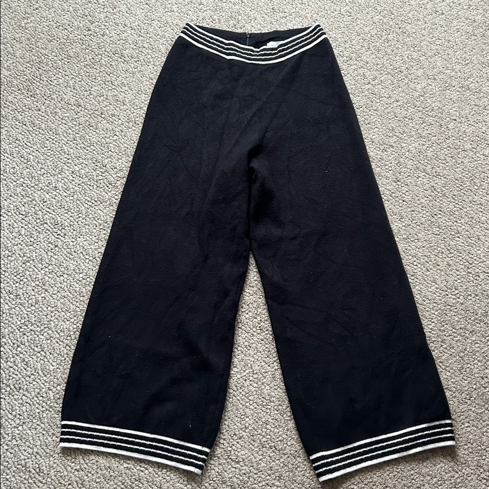 Sundays Black Cropped Pants with Cream Stripes